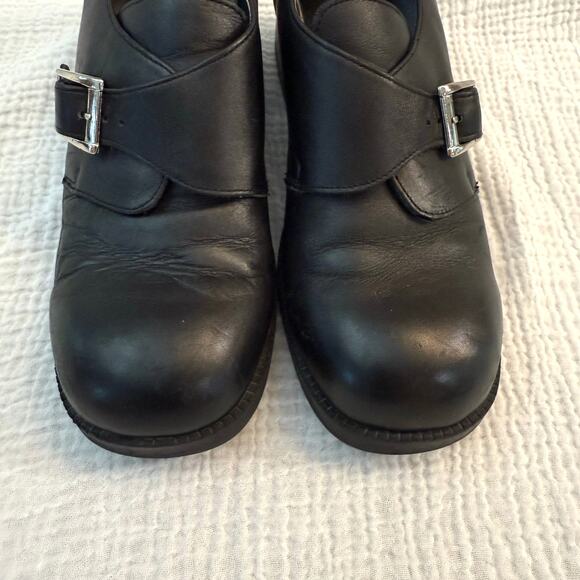 Arizona Chunky Loafer Size 8.5 Black Leather Block Heel Buckle Slip On 90s Y2k - Picture 5 of 9